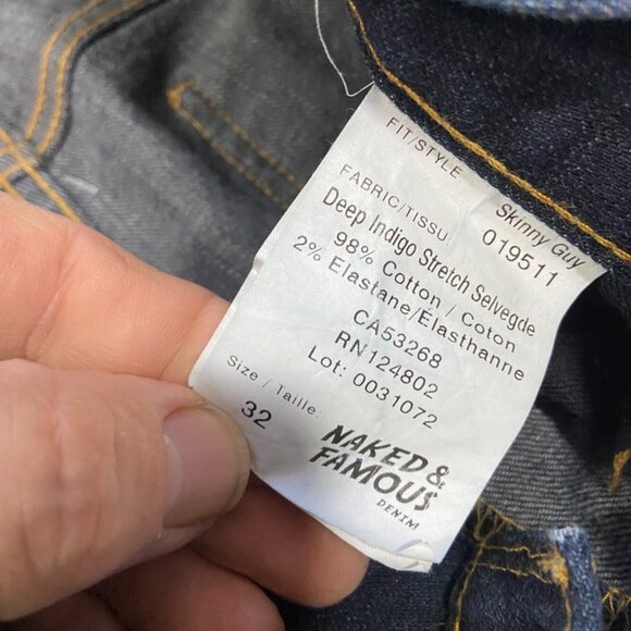 Naked & Famous Skinny Guy Deep Indigo Stretch Selvedge Denim Button Fly Jeans 32 - Picture 5 of 10